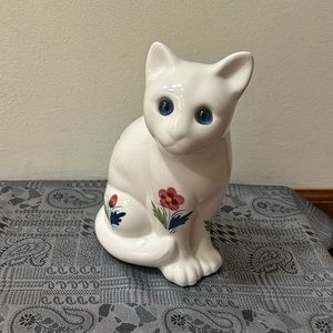 Vintage Elpa Alcobaca porcelain cat Blue Glass Eyes made in Portugal